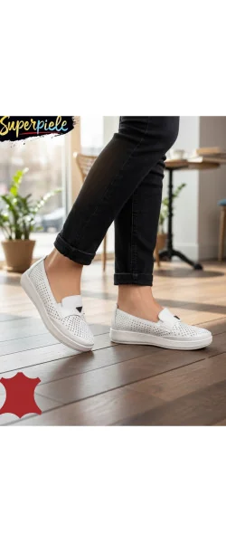 Pantofi casual damă perforați , fără șireturi din piele naturală