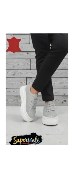 Pantofi casual din piele pentru femei, cu șireturi și vârf rotund