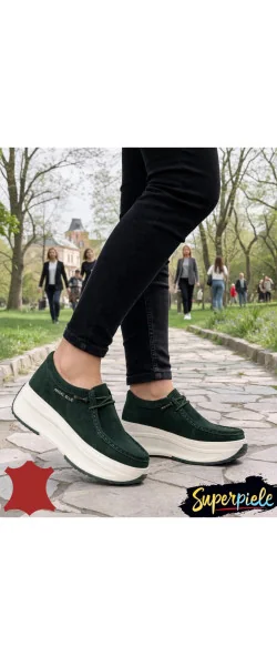 Pantofi Casual Damă din Piele Naturală Întoarsă – Talpă Groasă & Șiret Elastic