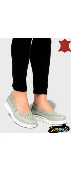 Pantofi casual dama piele naturala perforati cu talpă groasă-slip-on