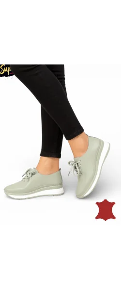 Pantofi casual damă comozi din piele naturală moale cu șireturi