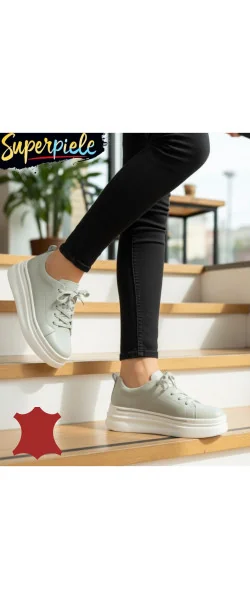 Pantofi casual din piele pentru femei, cu șireturi și vârf rotund