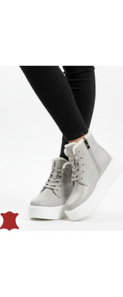 Ghete dama piele naturala grey Leather T7020