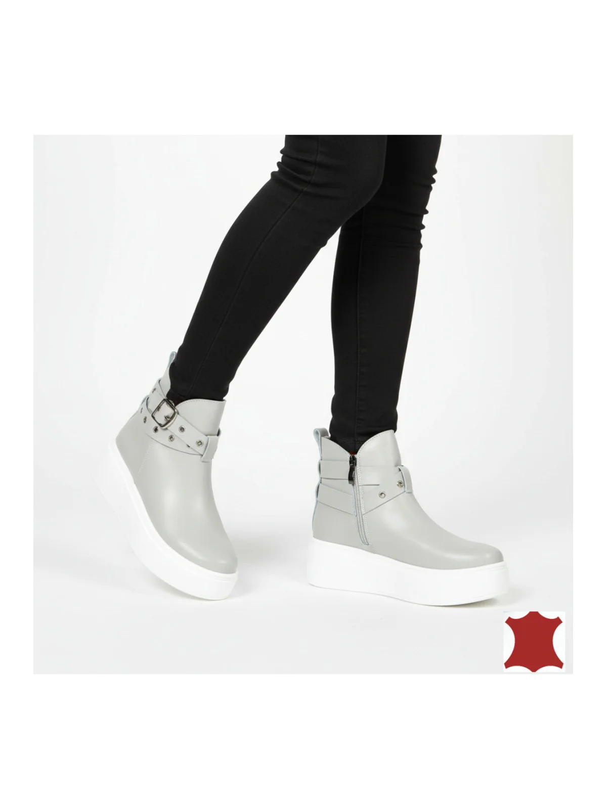 Ghete dama piele naturala grey Leather T7000