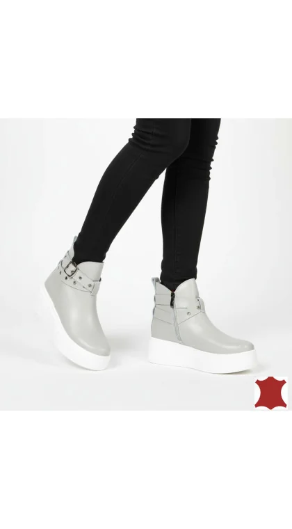 Ghete dama piele naturala grey Leather T7000
