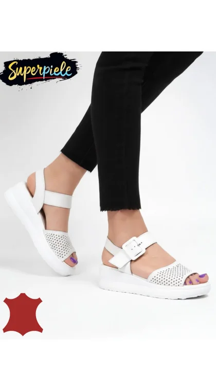 Sandale dama piele naturala white Leather cu inchidere catarama