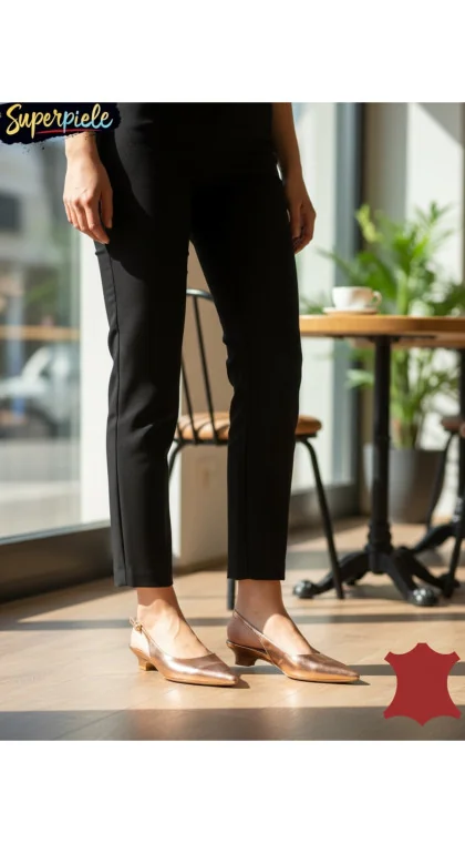 Pantofi slingback din piele naturală, toc gros mic
