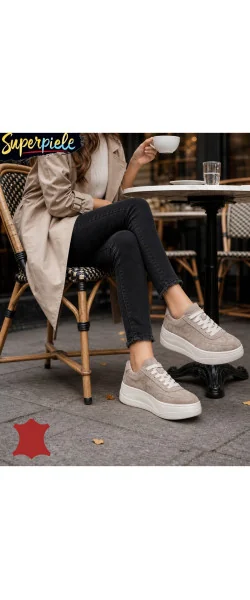 Sneakers dama comozi din piele naturală cu talpă înaltă