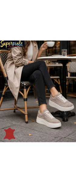 Sneakers dama comozi din piele naturală cu talpă înaltă