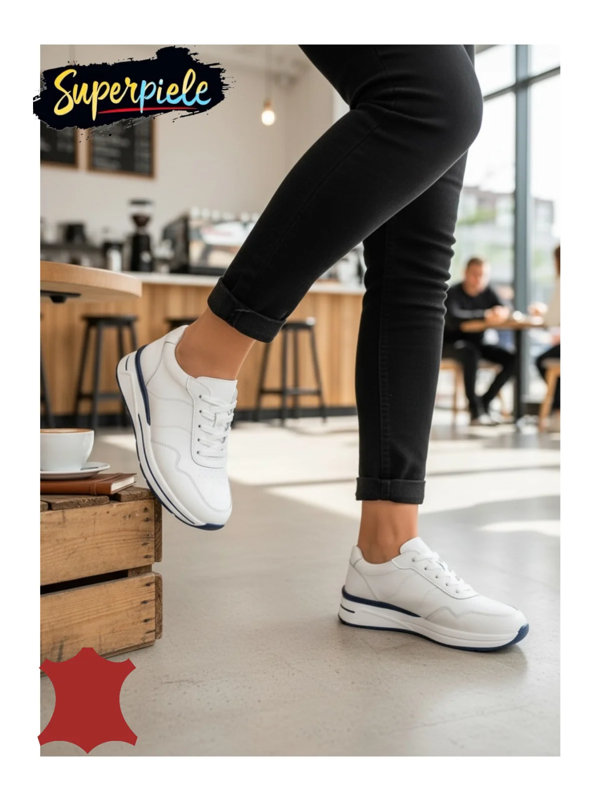 Pantofi casual dama piele naturala cu talpă white Leather