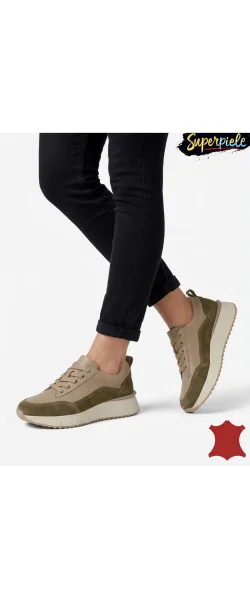 Sneakers dama piele naturală la modă cu șireturi