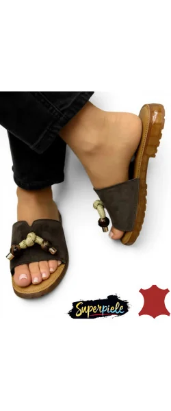 Papuci dama casual din piele naturală cu accesorii decorative