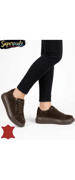 Pantofi casual damă din piele naturală cu fermoar și șiret
