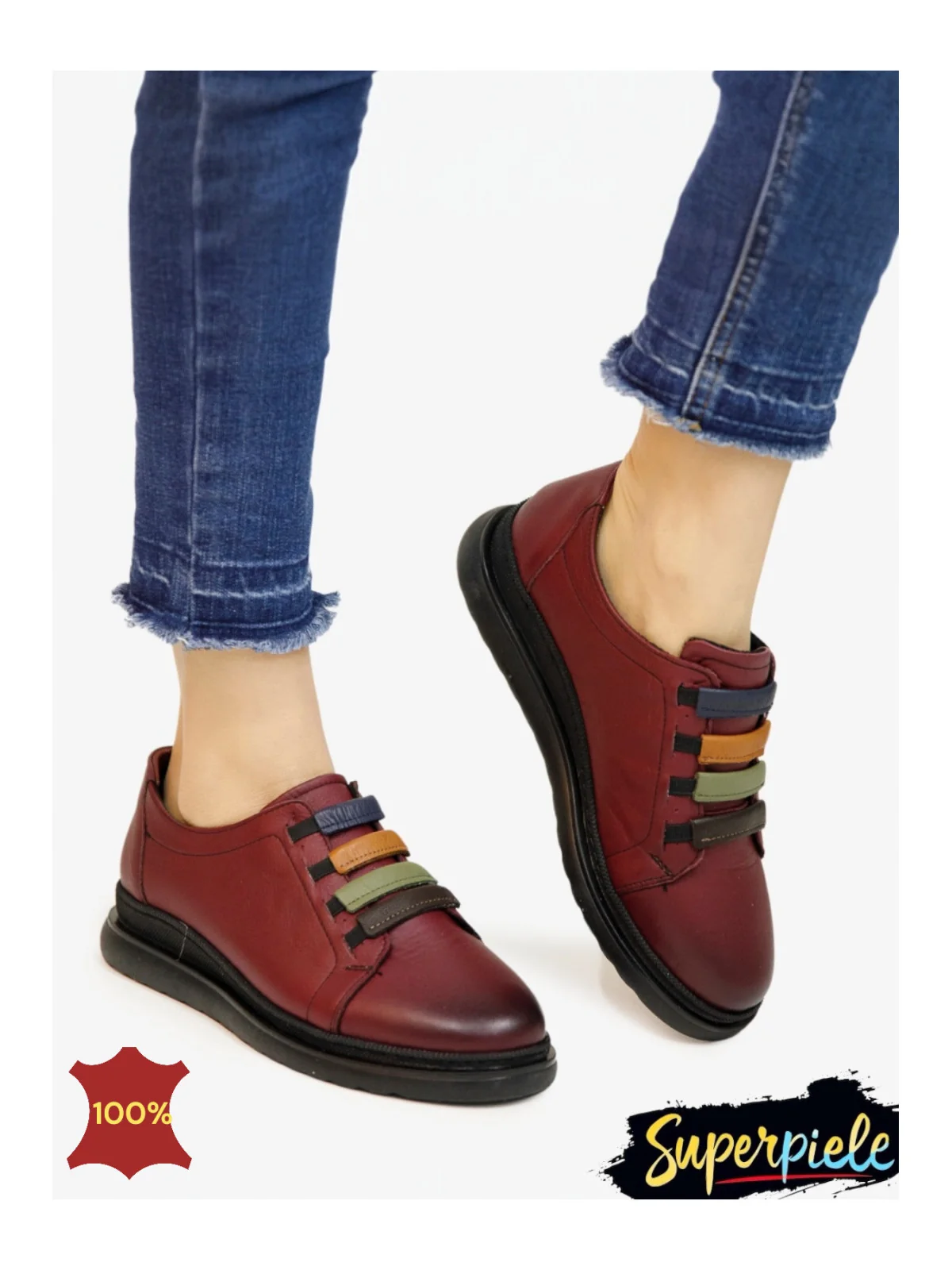 Pantofi casual bordo din piele naturală damă TRC