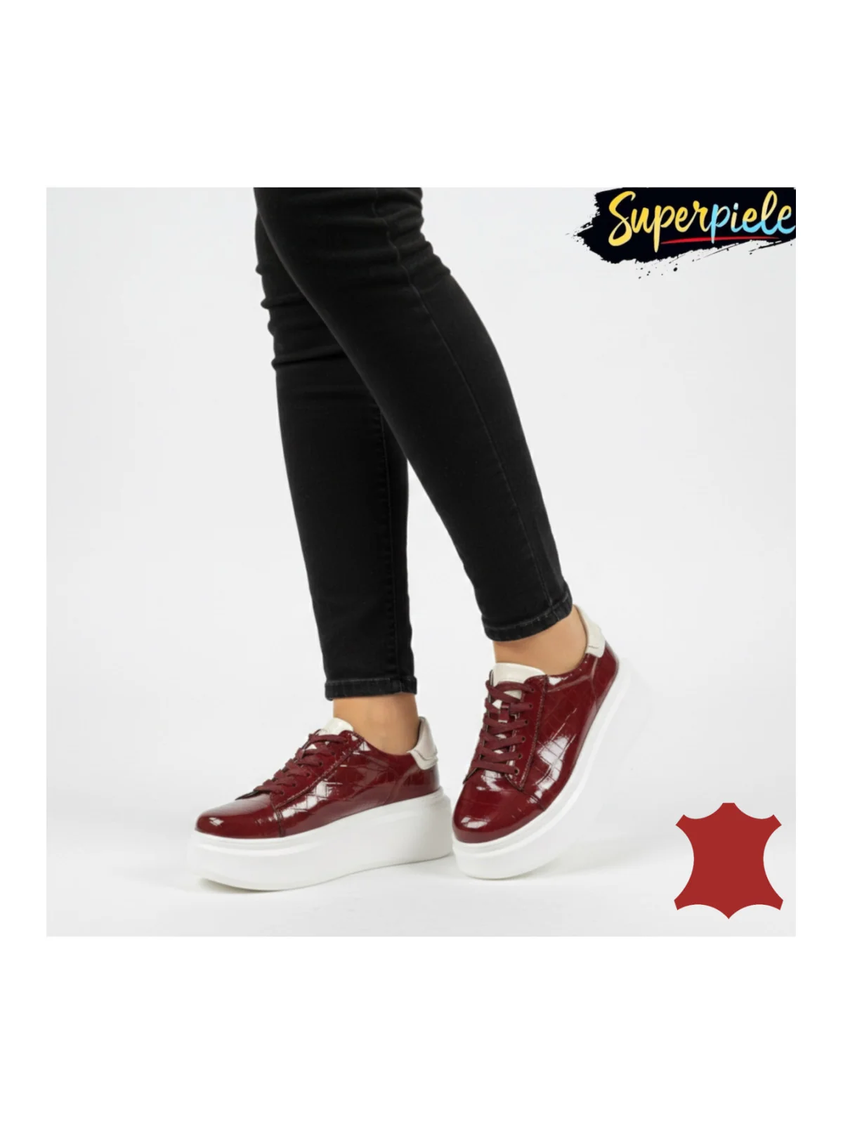 Pantofi casual damă croco din piele naturală lăcuită cu talpă înaltă