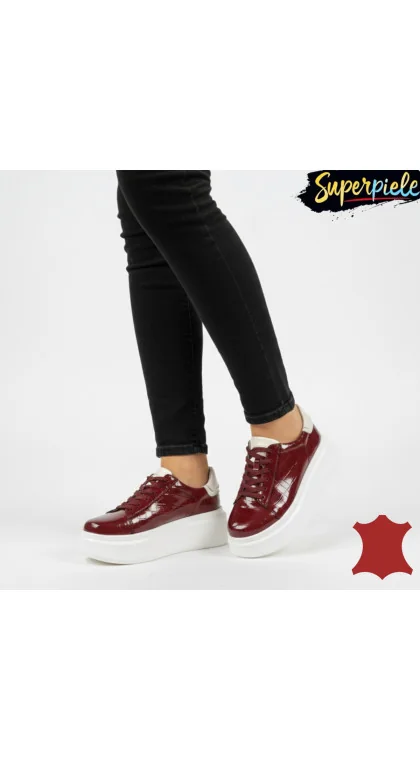 Pantofi casual damă croco din piele naturală lăcuită cu talpă înaltă