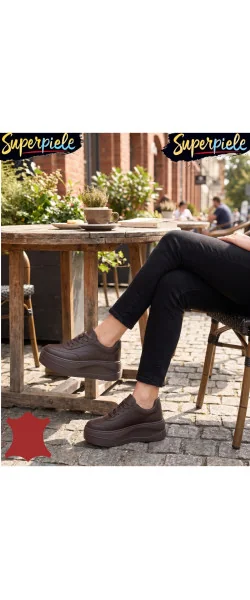 Sneakers dama comozi din piele naturală cu talpă înaltă