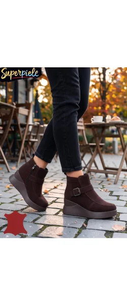 Botine damă din piele naturală cu talpă înaltă