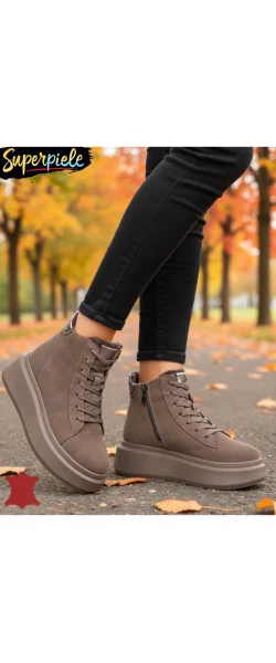 Ghete casual dama piele naturala intoarsa cu talpa groasa de 5 cm