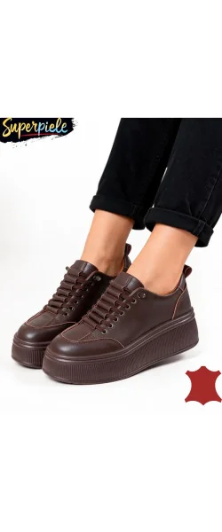 Pantofi Casual Damă din Piele Naturala cu Talpă Înaltă