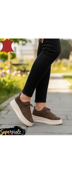 Pantofi Casual Damă din Piele Naturală Întoarsă Cu talpă groasă