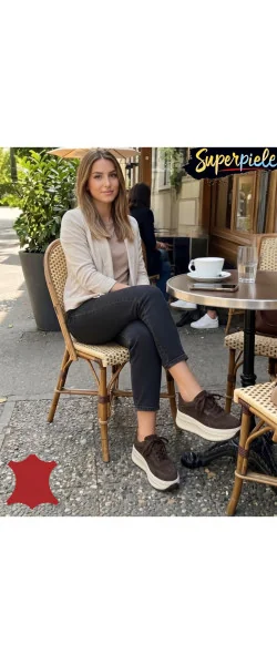 Pantofi Casual Damă din Piele Naturală Întoarsă Cu talpă înaltă