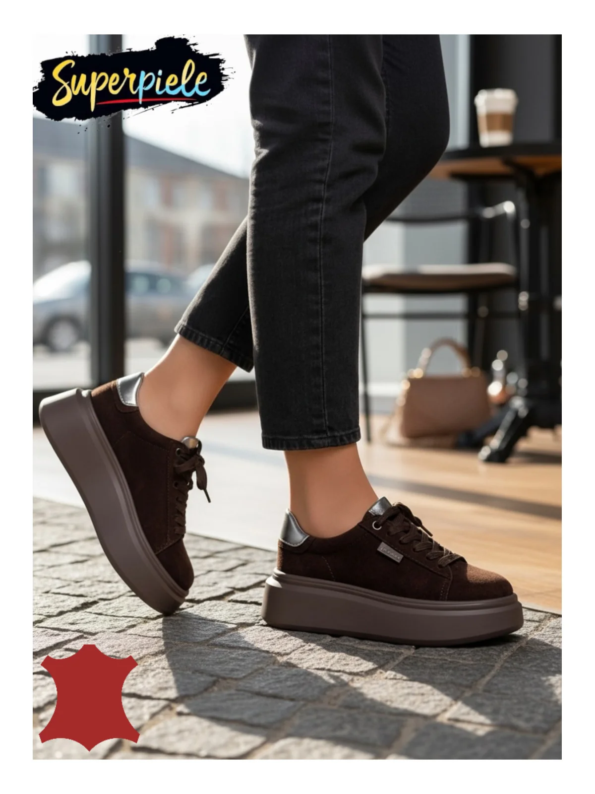 Pantofi casual dama piele naturala intoarsa cu talpa groasa de 5 cm