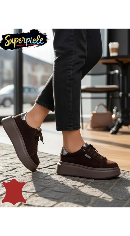 Pantofi casual dama piele naturala intoarsa cu talpa groasa de 5 cm