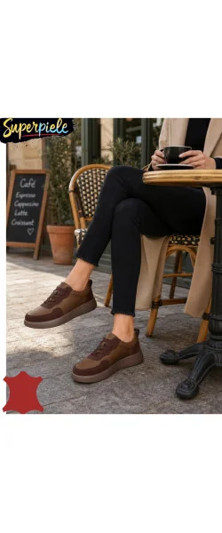Sneakers din piele naturală și piele întoarsă, cu design modern