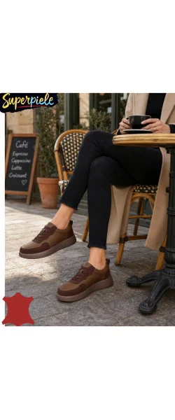 Sneakers din piele naturală și piele întoarsă, cu design modern