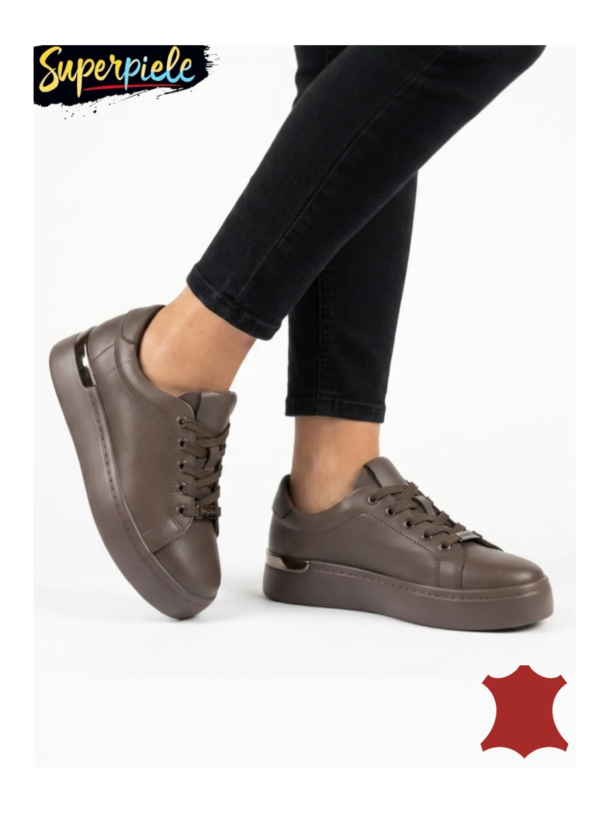 Pantofi casual damă Brown din piele naturală cu talpă groasă