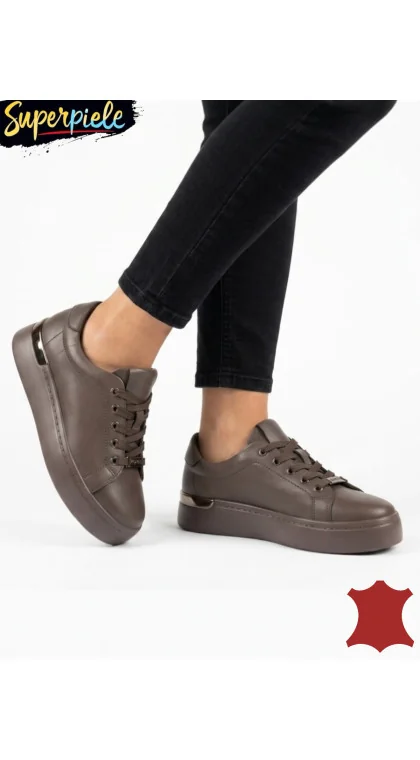 Pantofi casual damă Brown din piele naturală cu talpă groasă