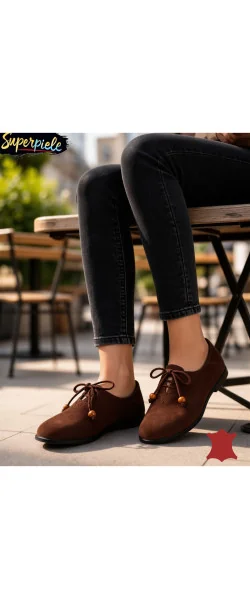 Pantofi Casual din Piele Naturală Întoarsă Cu toc foarte mic de 1,5 cm