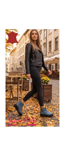 Ghete damă din piele naturală cu talpă înaltă, căptușite