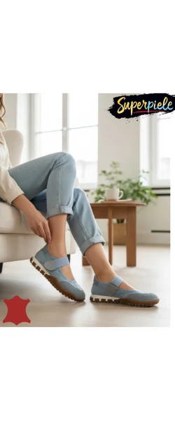 Balerini damă din piele întoarsă NATURALĂ și textil cu talpă flexibilă