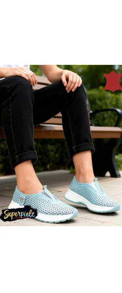 Pantofi casual dama piele naturala perforati cu talpa flexibila