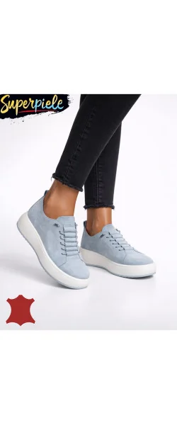 Pantofi casual damă din piele întoarsă naturală cu talpă groasă