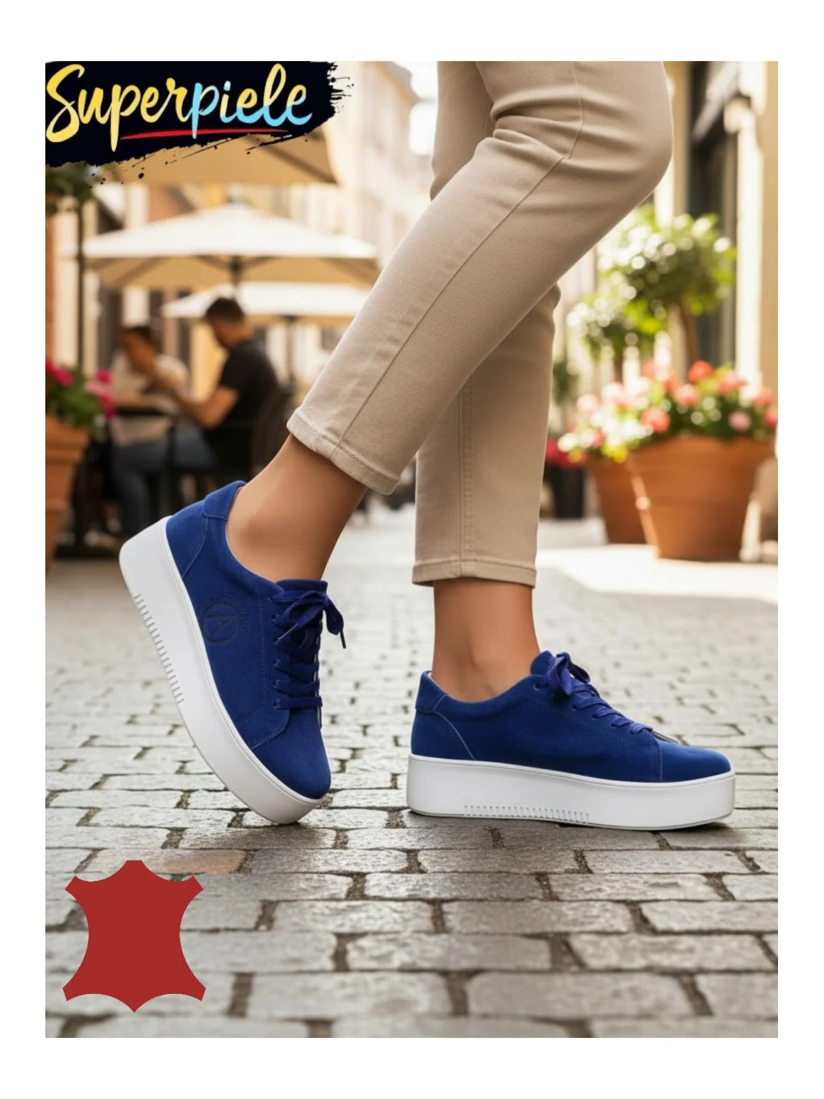 Pantofi casual dama piele naturala intoarsa Blue Leather regal cu talpa alba