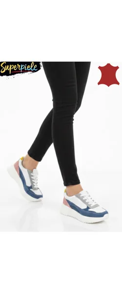 Sneakers damă multicolor căptușite din piele naturală cu talpă groasa