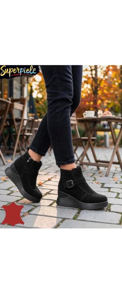 Botine damă din piele naturală cu talpă înaltă