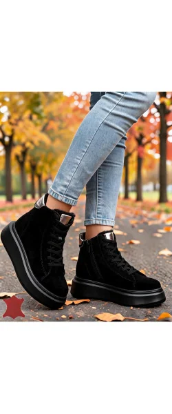 Ghete casual dama piele naturala intoarsa cu talpa groasa de 5 cm