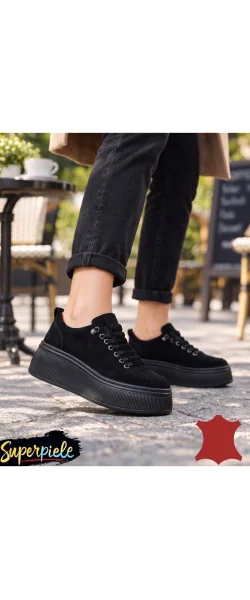Pantofi Casual Damă din Piele Naturala cu Talpă Înaltă