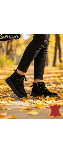 Ghete Damă din Piele Naturală cu Talpă Groasă