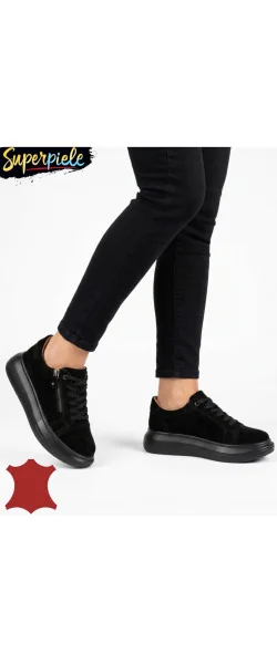 Pantofi casual damă din piele naturală cu fermoar și șiret
