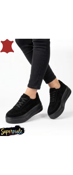 Sneakers dama comozi din piele naturală cu talpă înaltă