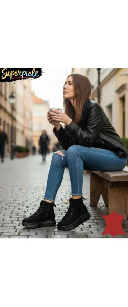 Ghete îmblănite damă din piele naturală Cu talpă groasă