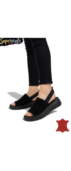 Sandale damă moderne din piele naturală cu elastic și talpă groasă