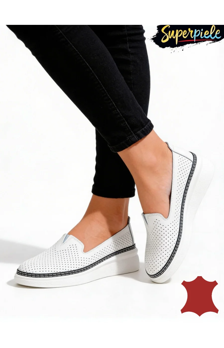 Sneakers damă piele naturală fără șireturi cu talpă groasă