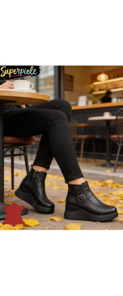 Botine damă din piele naturală cu talpă înaltă