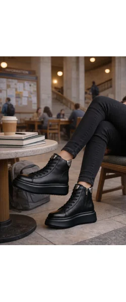 Ghete casual dama piele naturala intoarsa cu talpa groasa de 5 cm